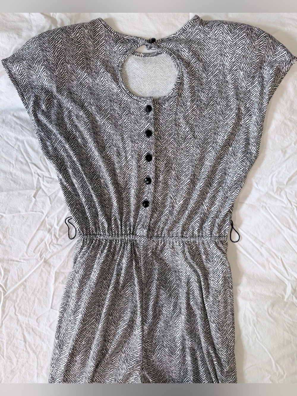 Vintage 80s Black White Geo Print Keyhole Button Back Jumpsuit Shoulder Pads - S